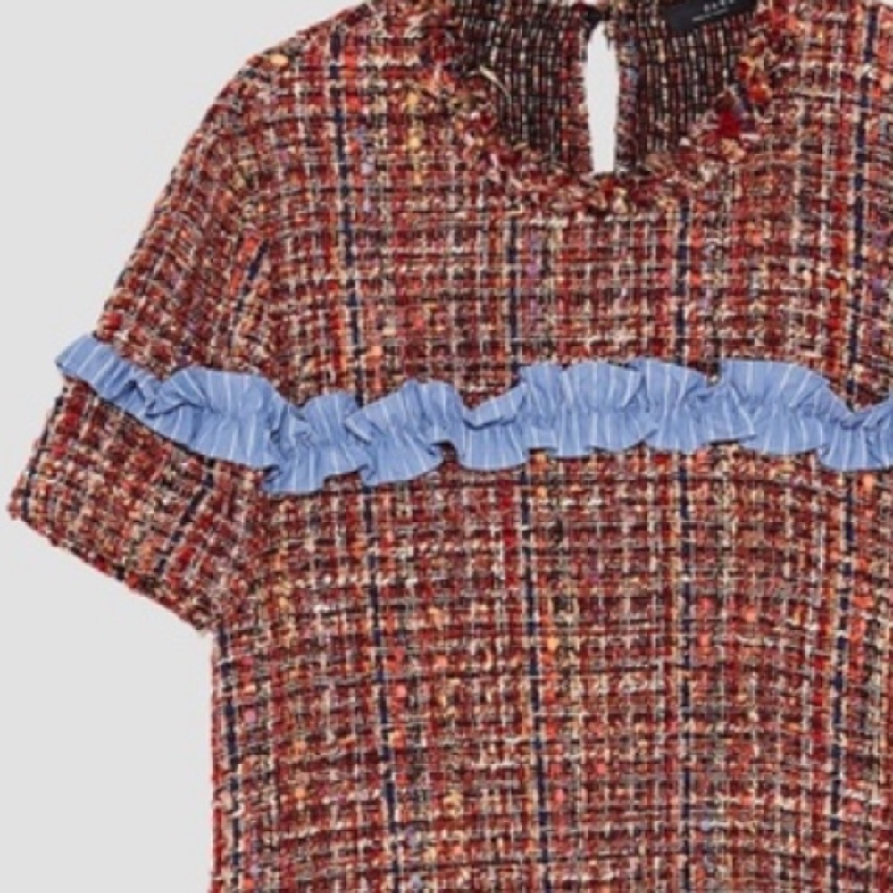 ZARA Tweed Top With Contrasting Ruffle - Picture 6 of 6